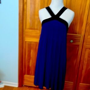 EXPRESS Womens Halter Knee Length Dress M Blue Black Jersey Cotton W black satin